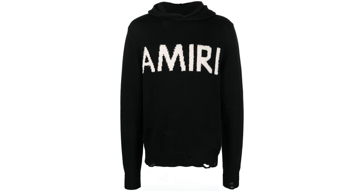 Amiri Cotton Knitted-logo Hooded Jumper in Black for Men | Lyst UK