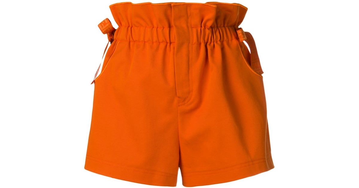 Fendi Fur Paperbag Shorts in Orange 