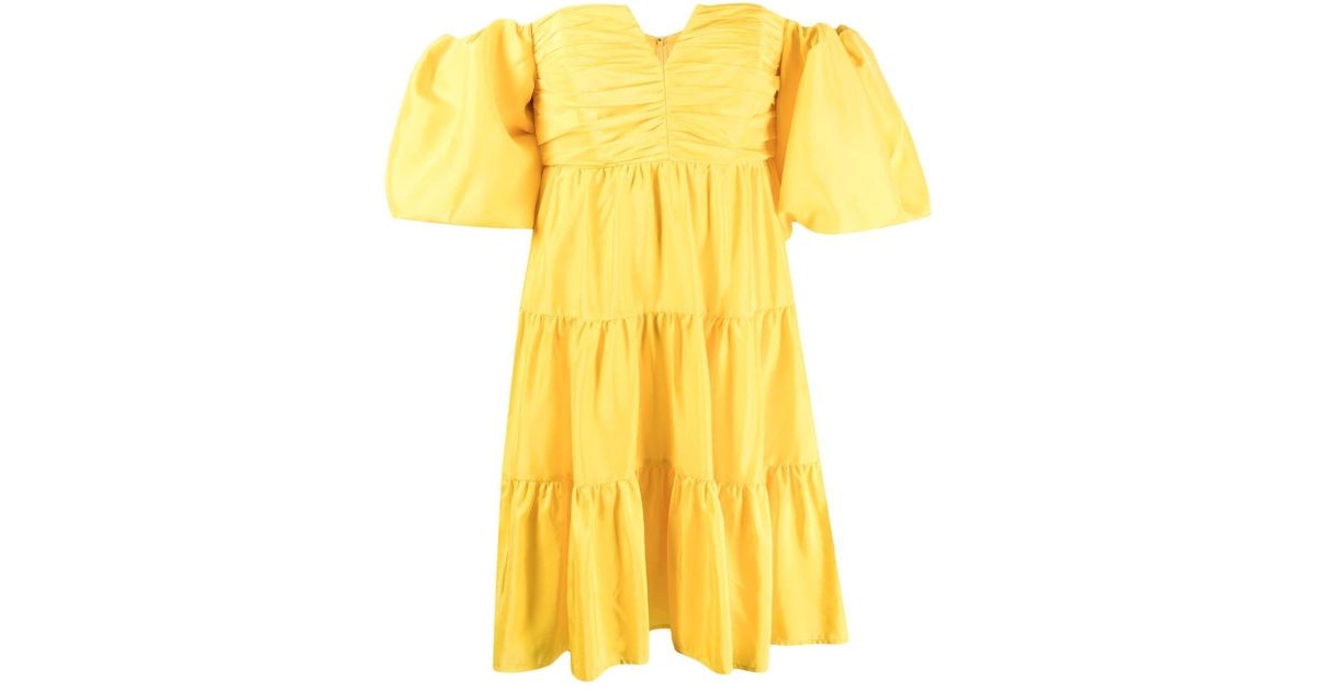 Rebecca Vallance Izzy Puff-sleeve Silk Dress in Yellow | Lyst UK