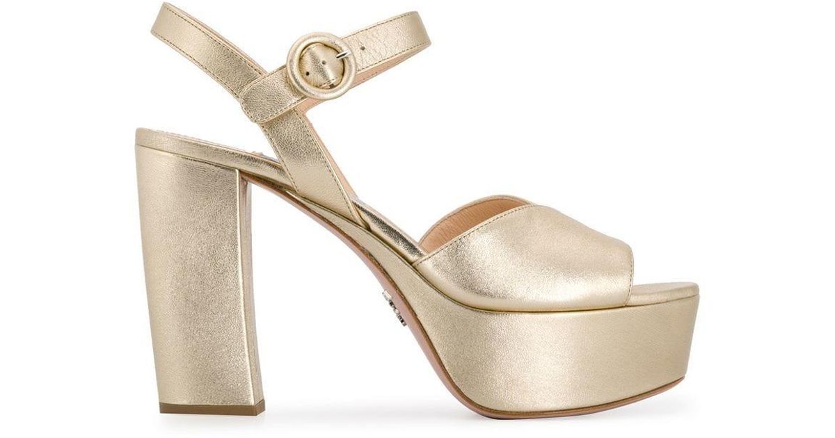Prada metallic peep toe pump gold platform heels Size 9.5 iuu.org.tr