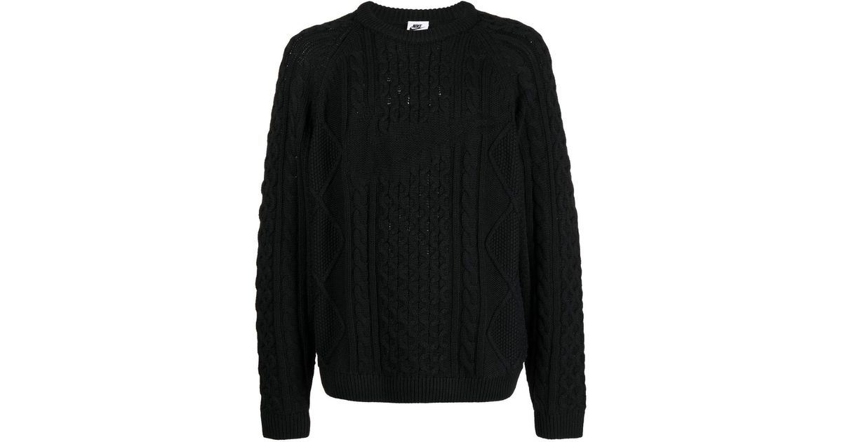 Nike Swoosh Cable-knit Sweater in Black for Men | Lyst