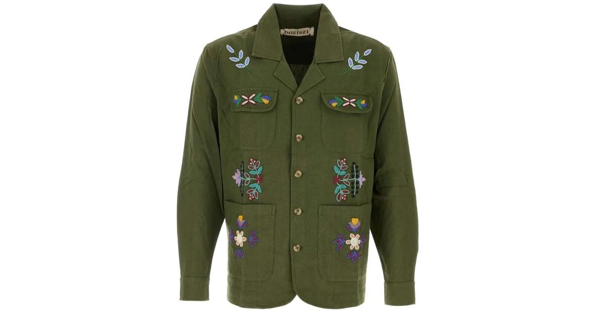 BAZISZT Neon Bead-Embellished Corduroy Shirt in Green for Men | Lyst