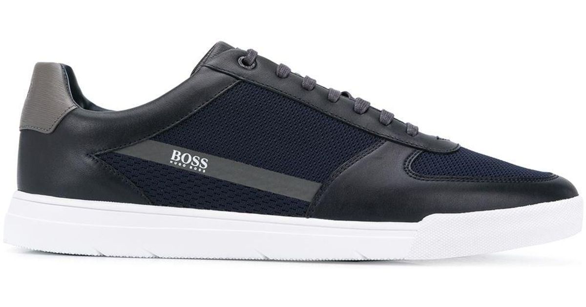 BOSS by HUGO BOSS Leder 'Cosmopool Tenn' Sneakers in Blau für Herren - Lyst