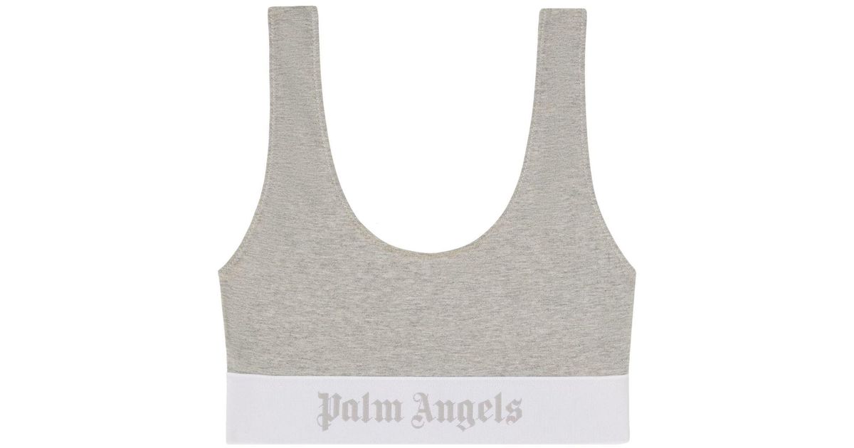 Palm Angels Logo-strap Stretch-cotton Bra in Gray | Lyst