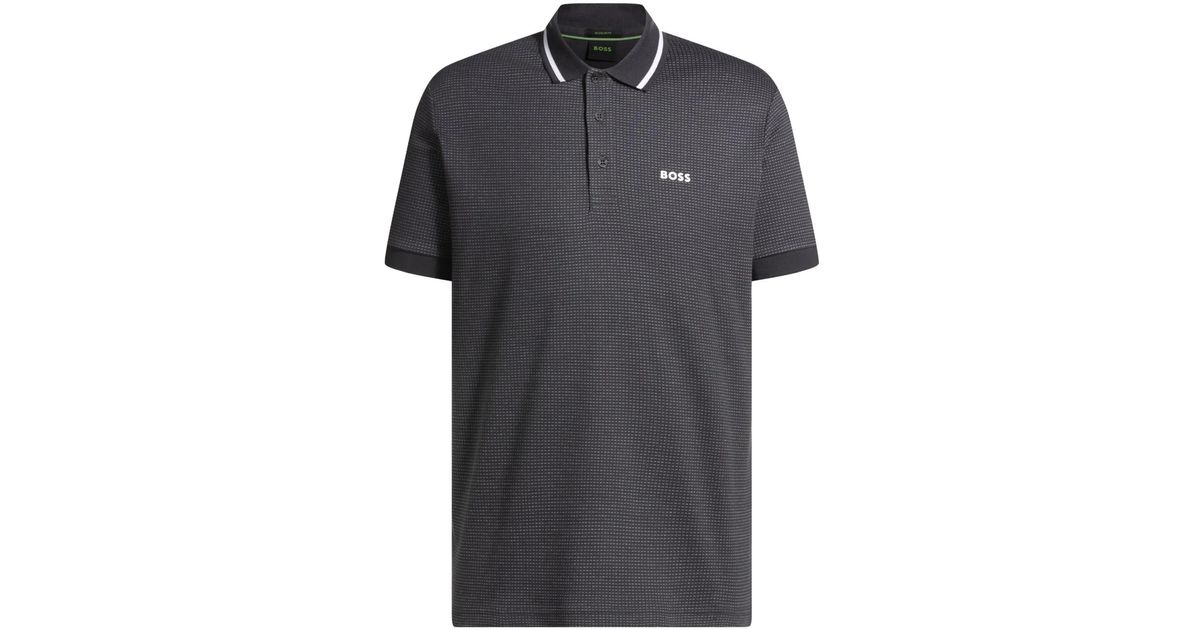 BOSS Pattern-Jacquard Polo Shirt in Black for Men | Lyst
