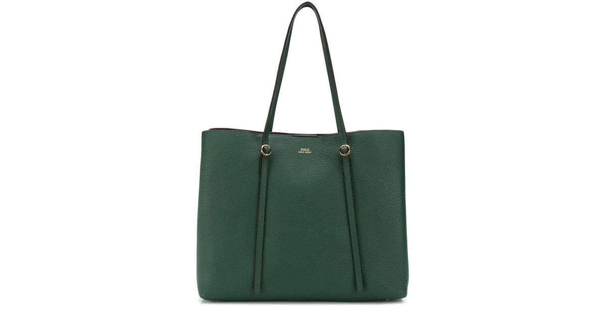 Polo Ralph Lauren Leather Logo Stamp Tote in Green - Lyst