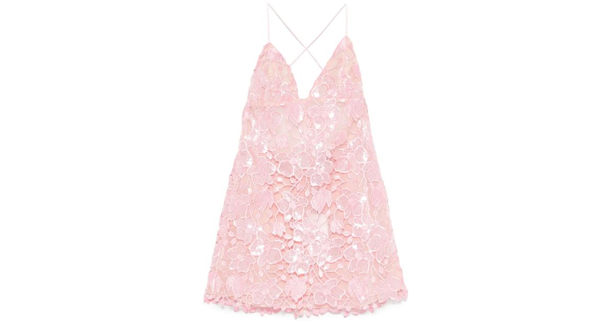 Pink Floral Embroidered Mini Dress