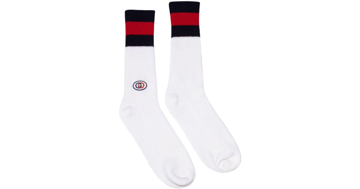 Authentic deals Gucci web cable knit socks Ivory / Red / Navy