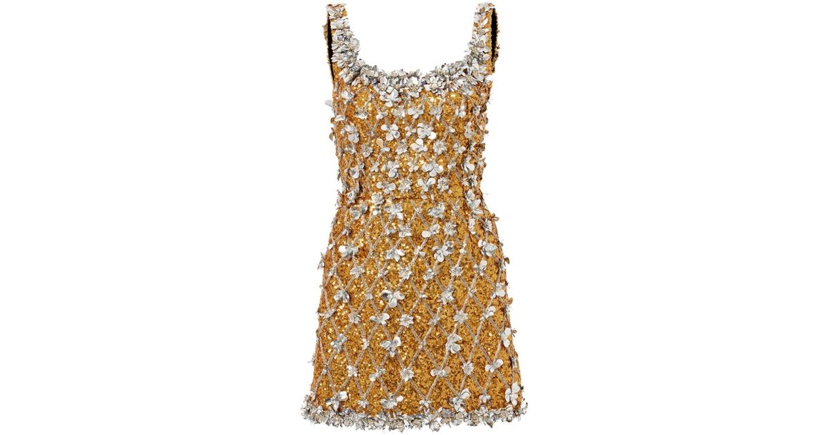 carolina herrera gold mini dress Carolina Herrera Embellished Lurex Tweed Mini Dress