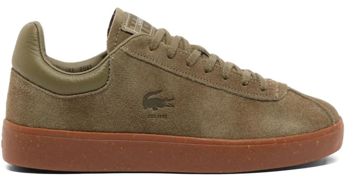 Lacoste Taupe Suede Low-Top Sneakers with Green Crocodile Effortless elegance, undeniable style.? The new @lacoste  main image 4