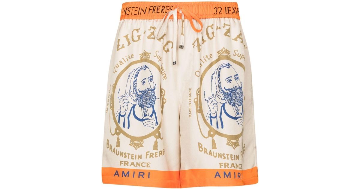 Amiri X Zig zag Print Silk Bermuda Shorts In Natural For Men Lyst 