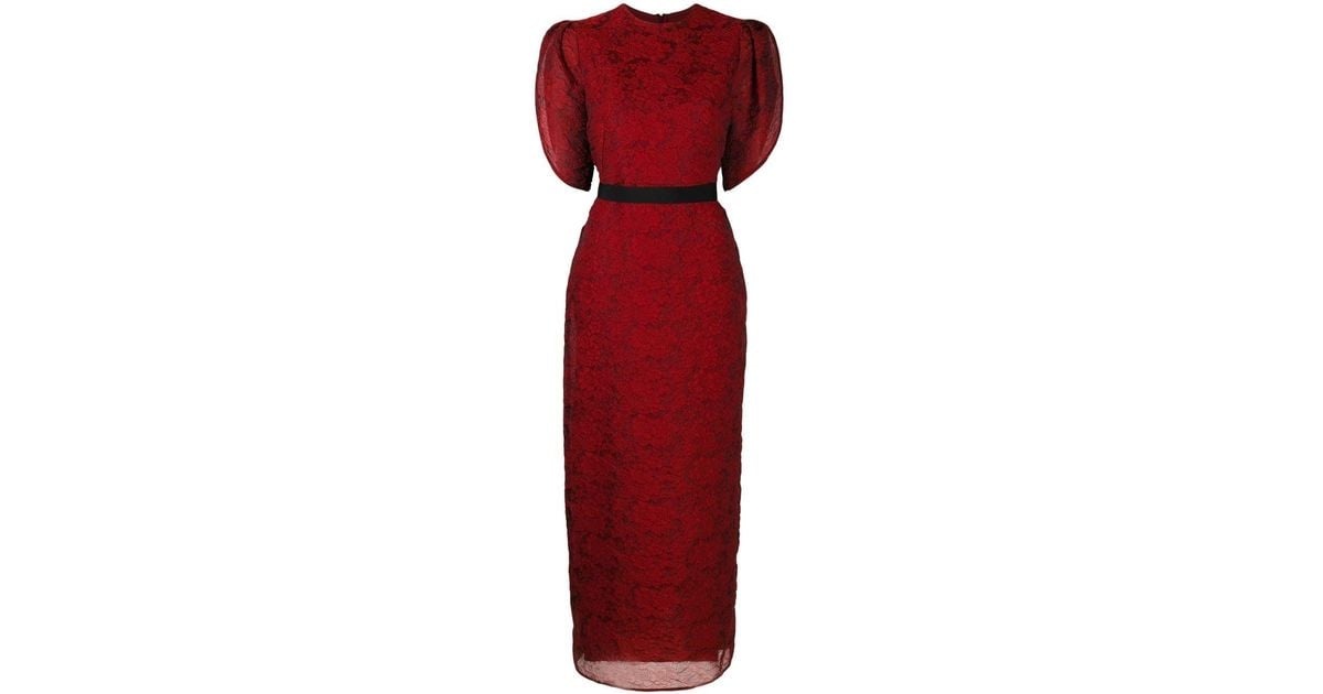 Erdem Asteria CloquÃ©-effect Puff-sleeve Midi Dress in Red | Lyst
