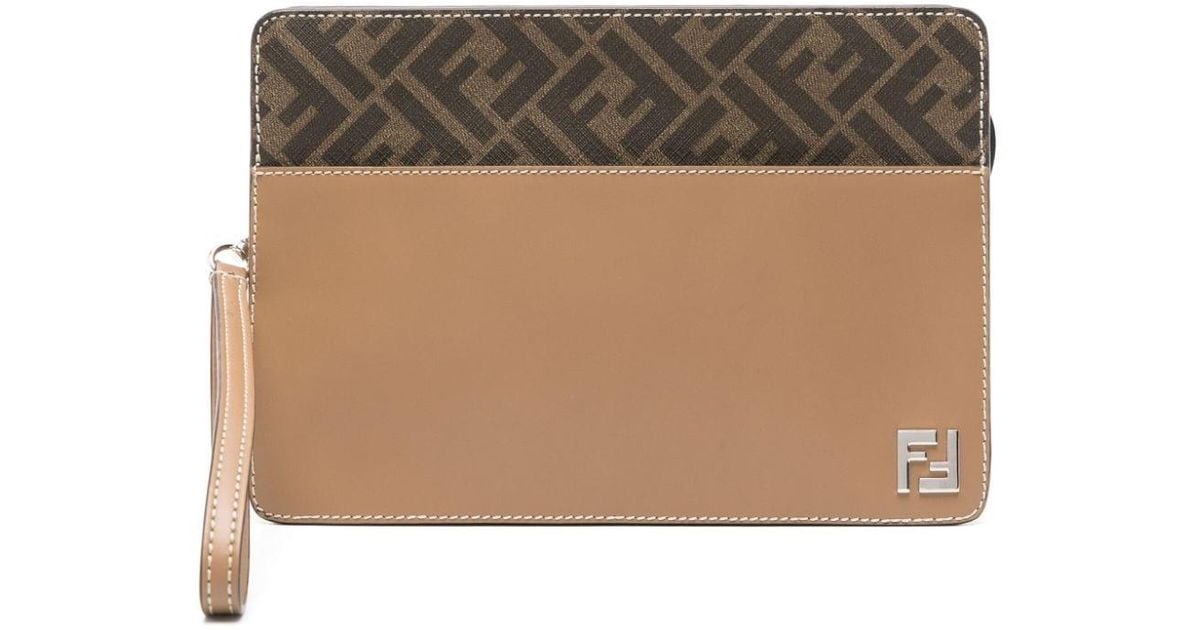 Fendi Ff Standing Clutch Bag in Natural for Men | Lyst