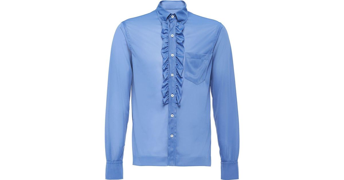 blue ruffle shirt