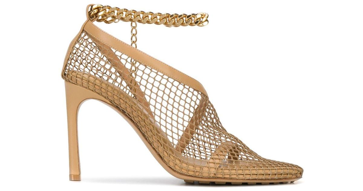 Bottega Mesh Chain Leather Anklestrap Sandals in Natural Lyst