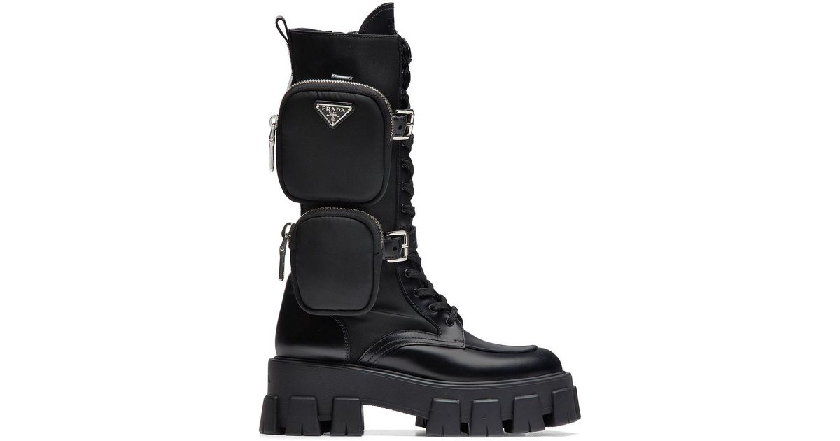 Prada Leder Stiefel mit dicker Sohle in Schwarz - Lyst