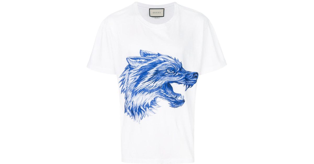 Gucci Wolf Print T-shirt in White for 