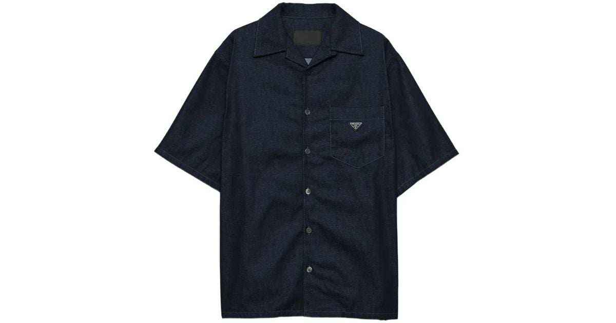 Prada Denim Bowling Shirt in Blue for Men | Lyst