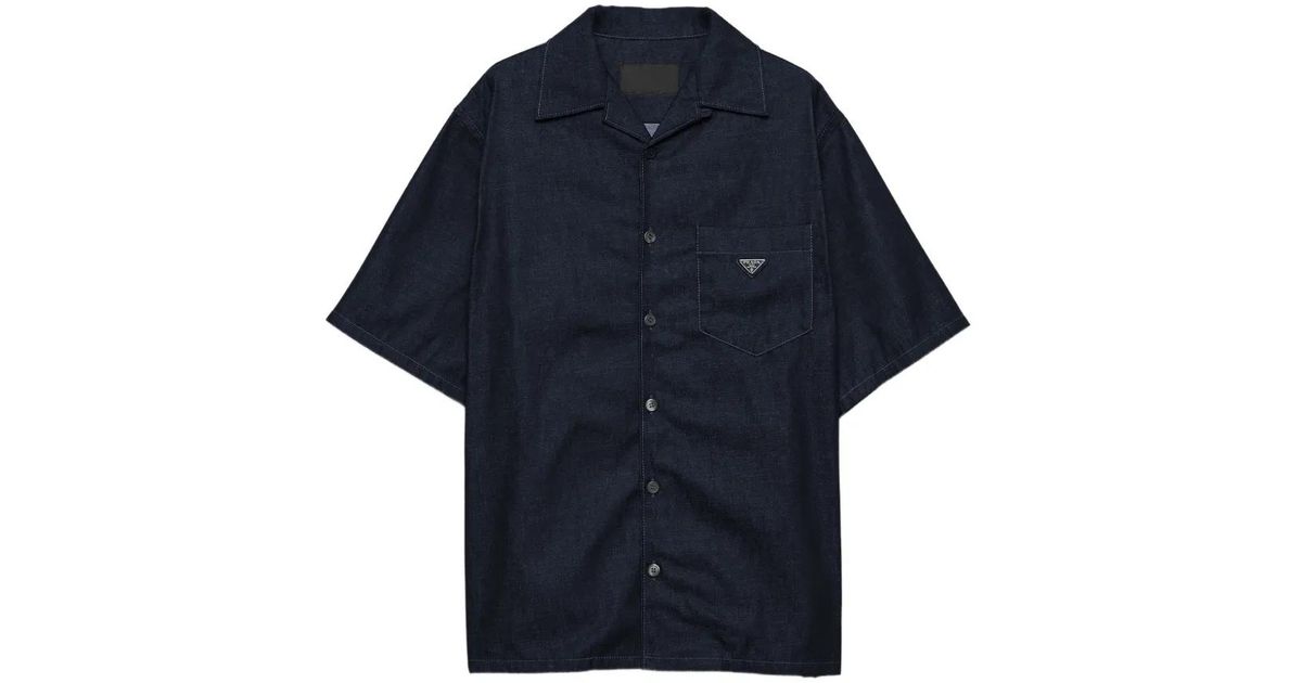 Prada Denim Bowling Shirt in Blue for Men | Lyst