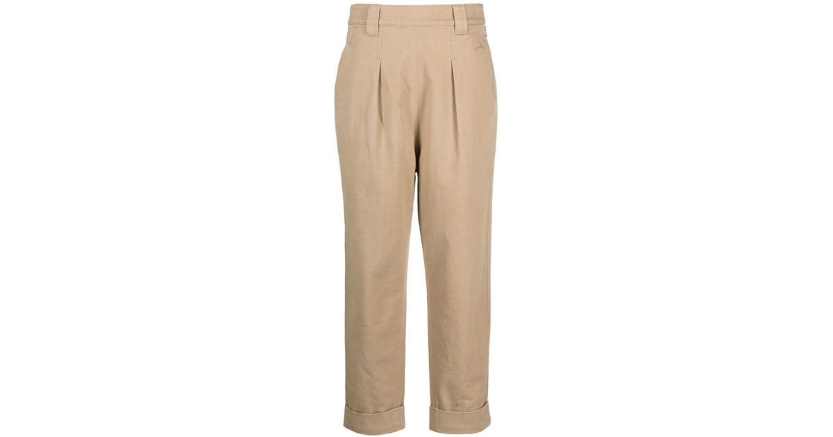 Margaret Howell Cotton Tapered Turn-up Trousers in Natural | Lyst