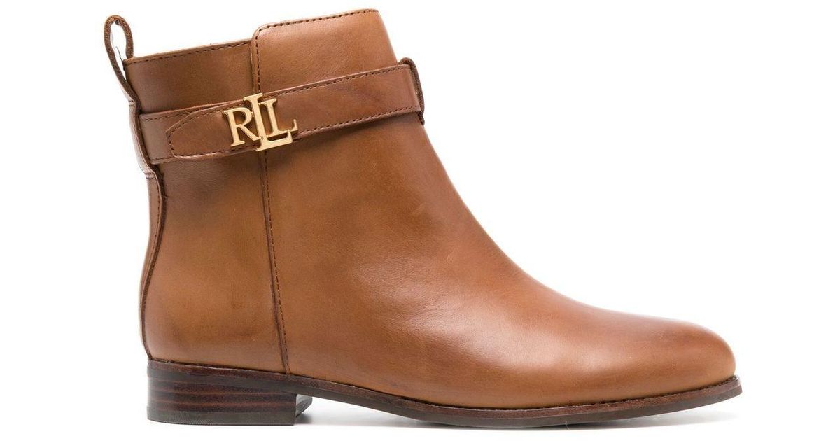 Lauren by Ralph Lauren Briele Leather Ankle Boots in Brown | Lyst