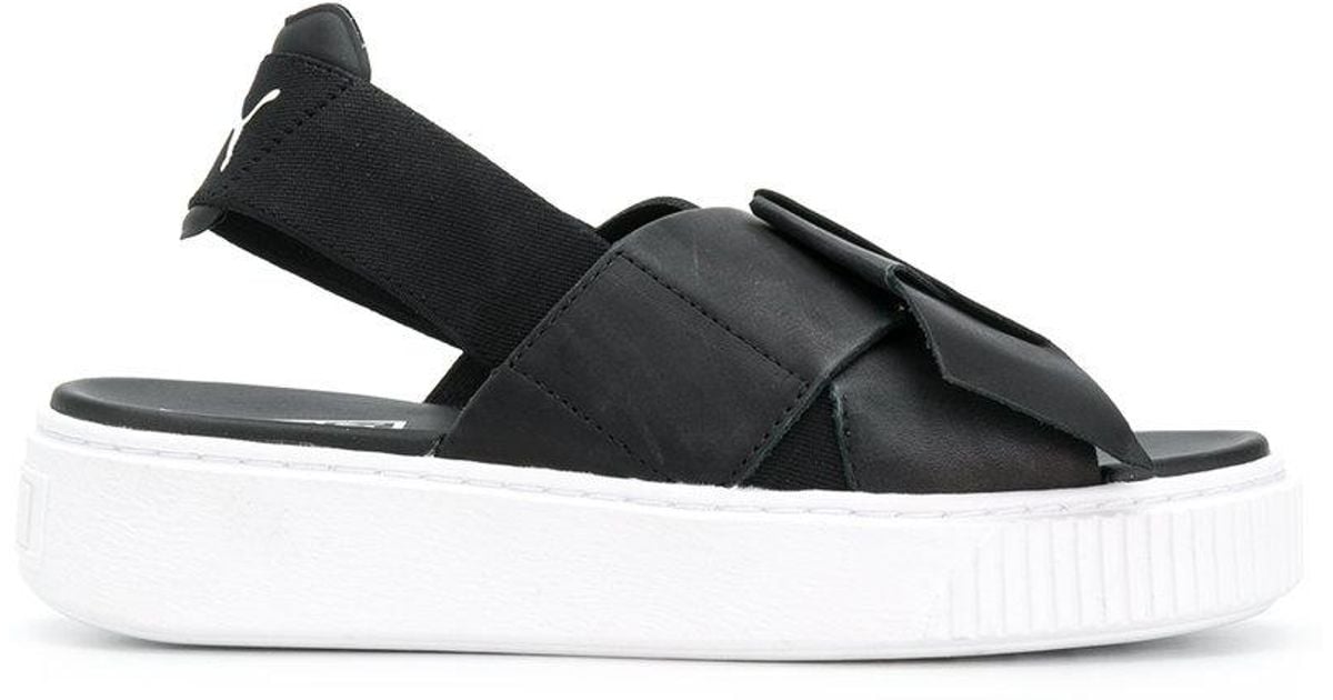 PUMA Leather Platform Sandals in Black 