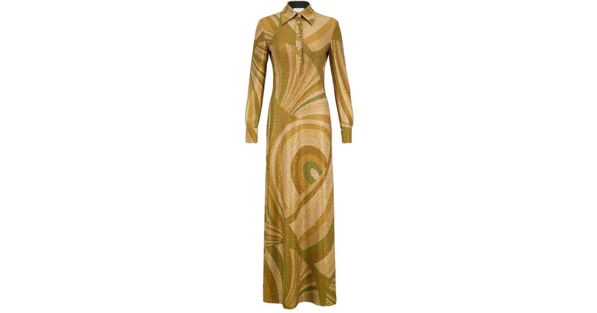 PUCCI Buttoned Print Maxi Dress in Metallic | Lyst
