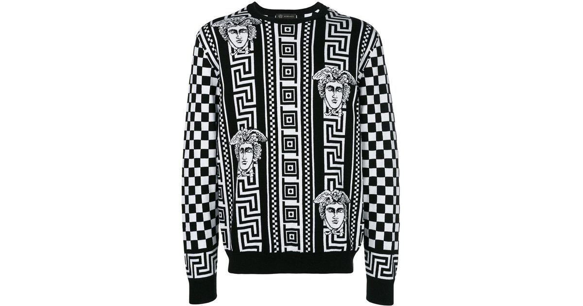 Versace Wool Greek Key Print Sweatshirt in Black for Men - Lyst