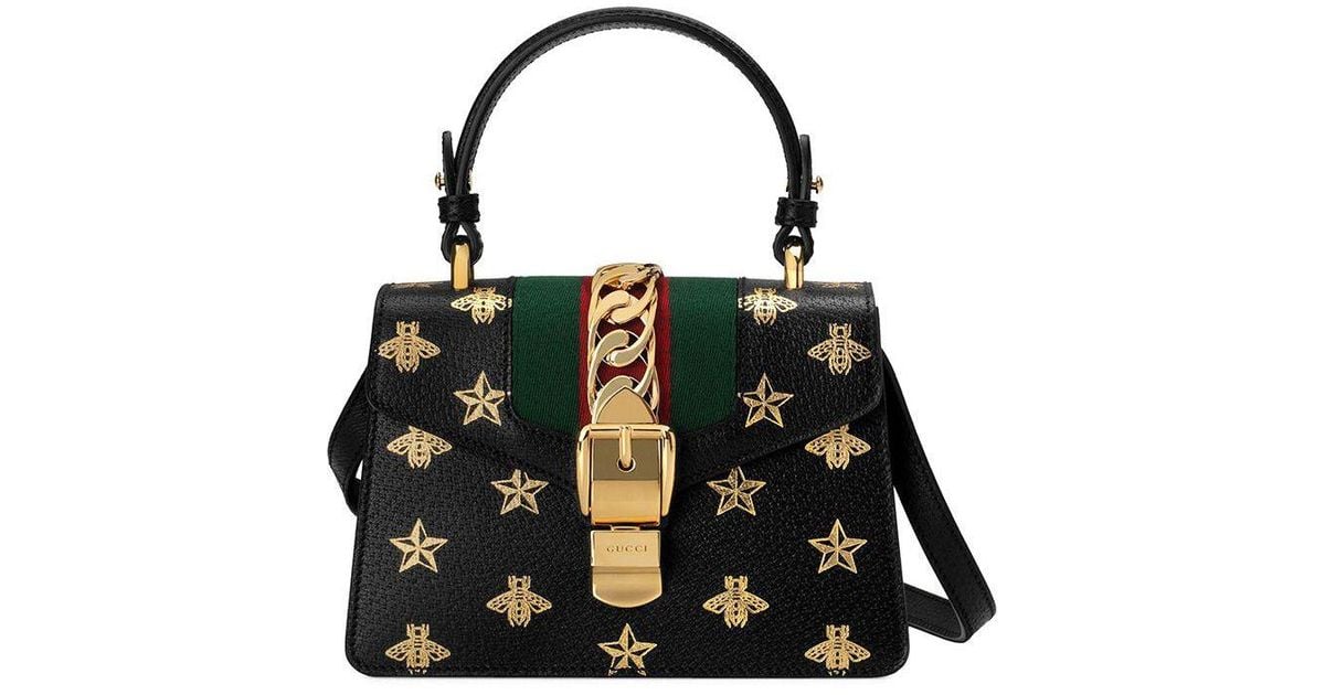 【最終在庫!】GUCCI グッチ Sylvie Bee Star バッグ ブラック GUCCI Sylvie BEE B-Star Print Sherry Line Bag Handbag 2WAY