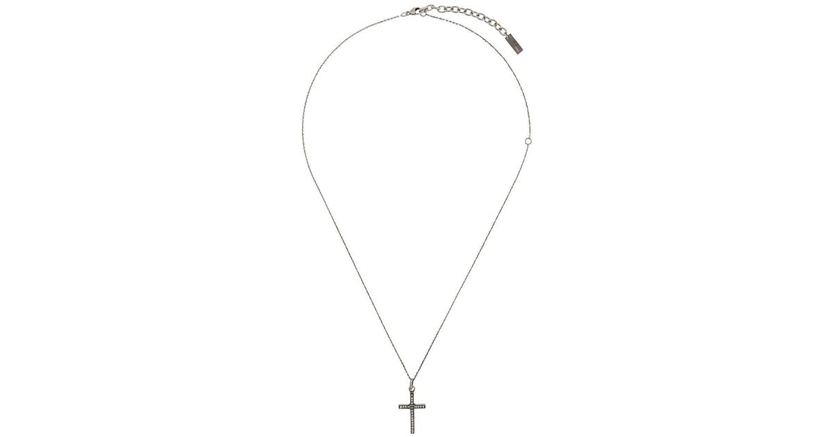 Saint Laurent Embellished Cross Pendant Necklace in Metallic for Men | Lyst