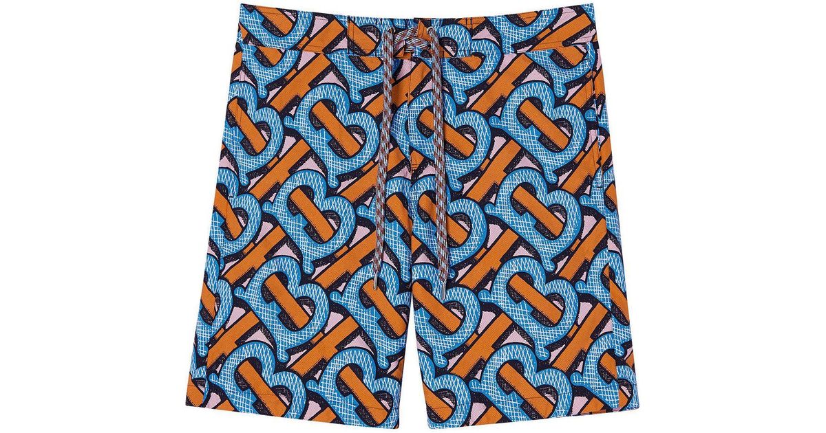 Burberry Monogram-print Knee-length Swim Shorts in Blue for Men | Lyst