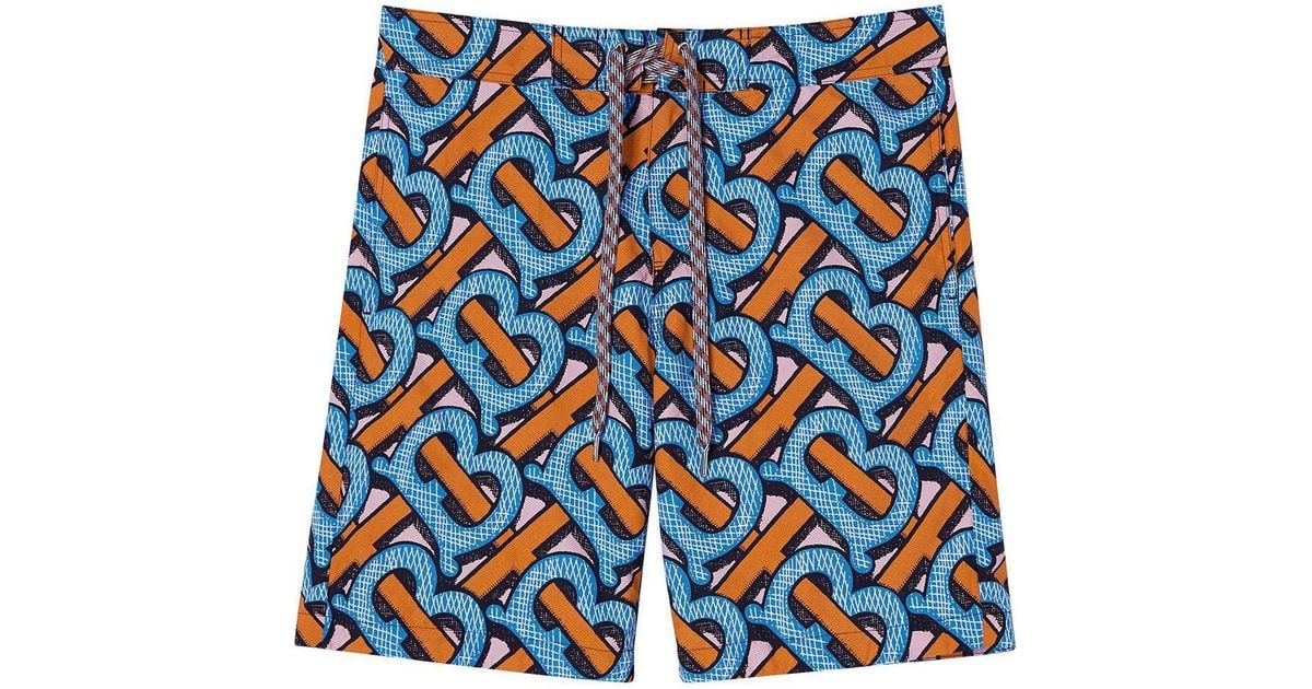 Burberry Monogram-print Knee-length Swim Shorts in Blue for Men | Lyst