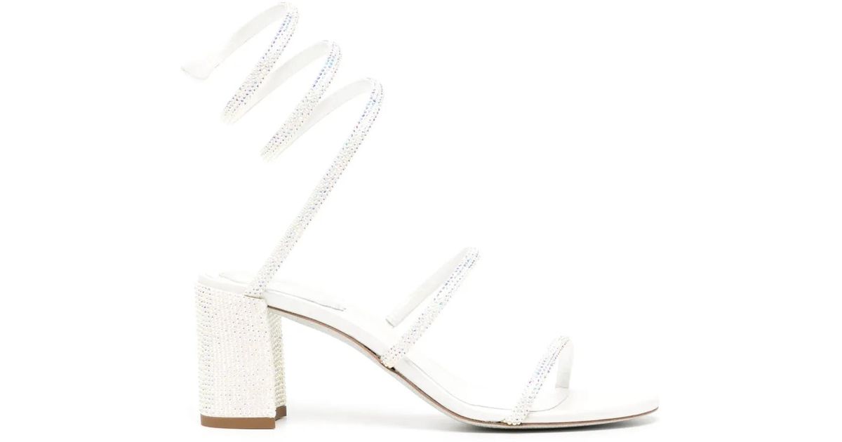 Block Crystal Rene Rene Caovilla Cleo 80Mm Crystal-Embellished Sandals in White | Lyst