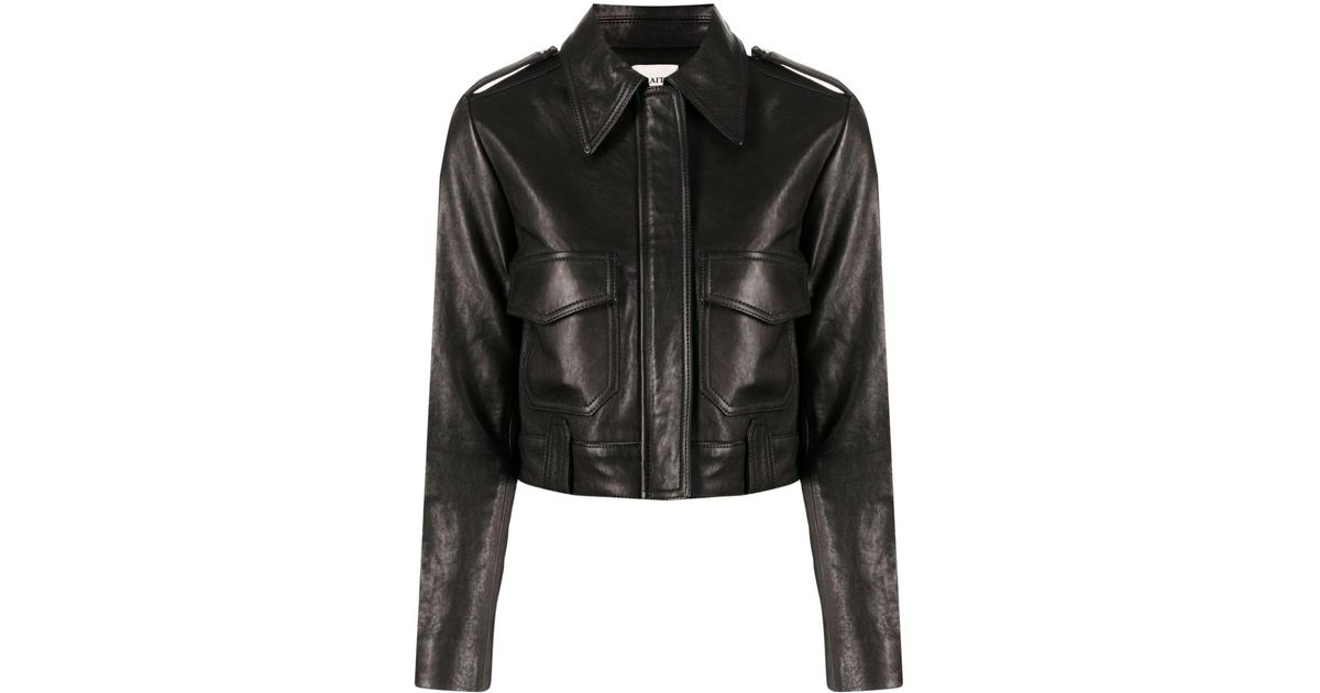 Khaite Straightpoint Collar Leather Jacket in Black Lyst
