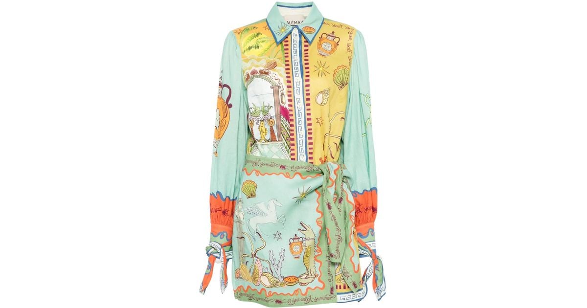 ALMAIS Surrealist Summer Mini Shirtdress in Green | Lyst Canada