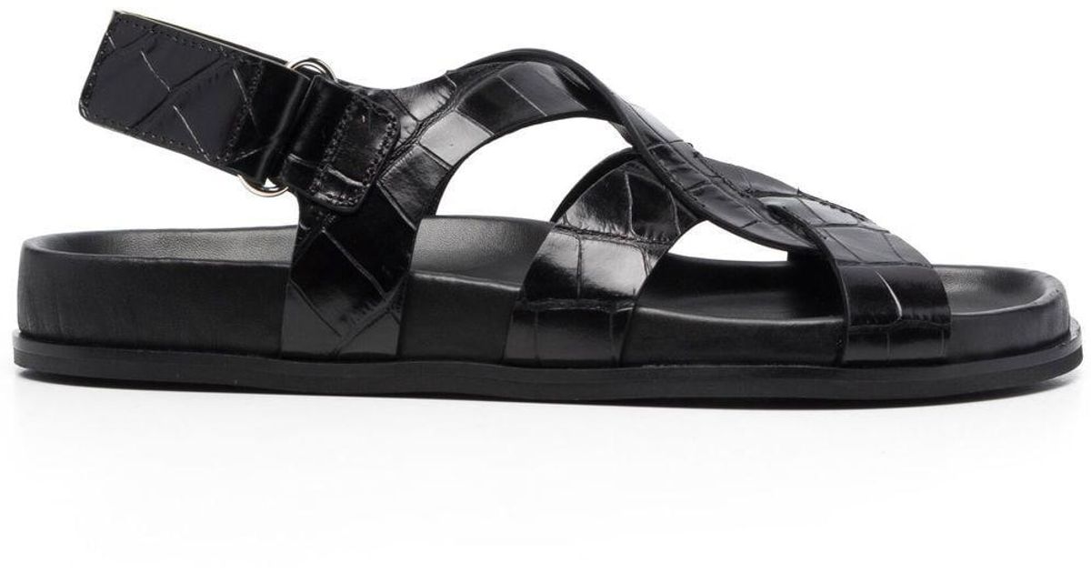 Totême Leather Crocodileembossed Slingback Sandals in Black Lyst UK