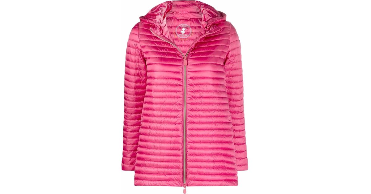 Save The Duck Amanda Long Hooded Puffer Jacket in Pink | Lyst Canada