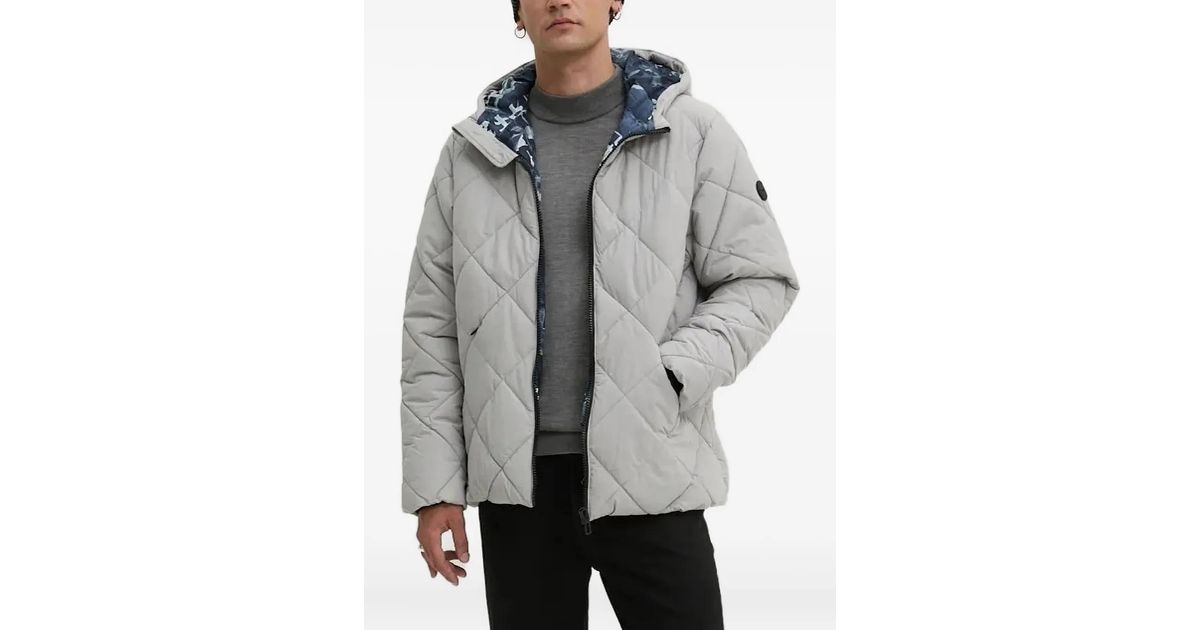 Desigual Diamond-Pattern Reversible Padded Jacket in Gray for Men | Lyst
