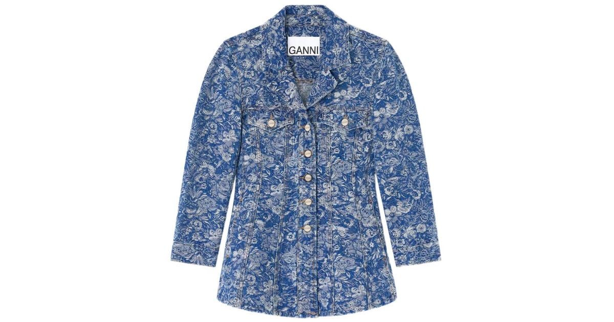 Ganni Tapestry Denim Blazer in Blue | Lyst UK