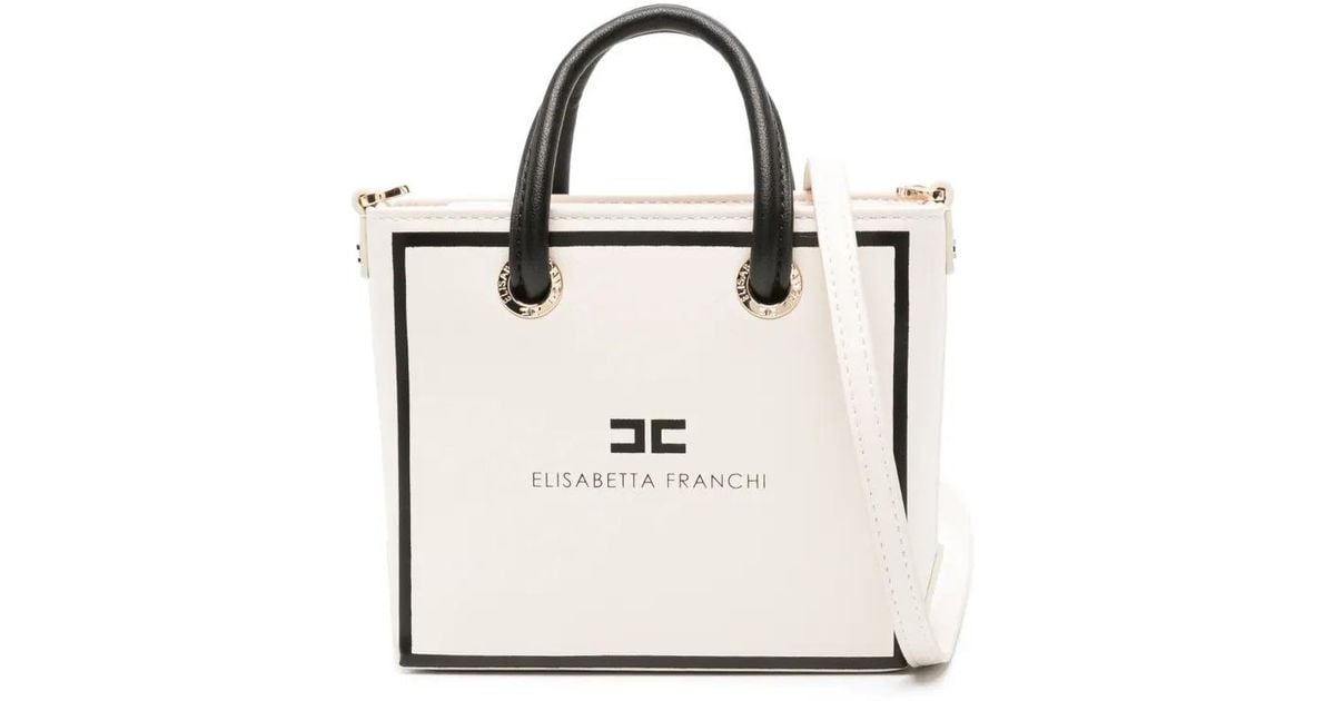 Elisabetta Franchi Mini 24/7 Logo-Print Tote Bag in White