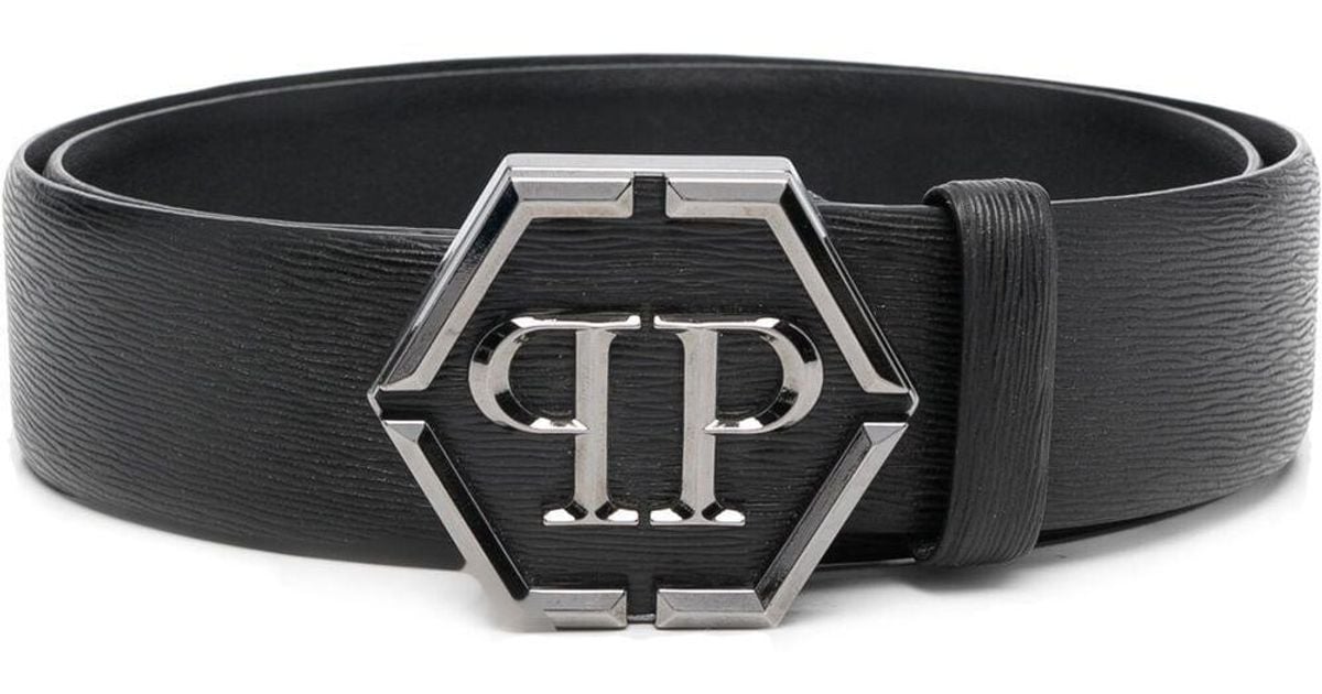 Philipp Plein Hexagon Logo-buckle Leather Belt in Black for Men | Lyst