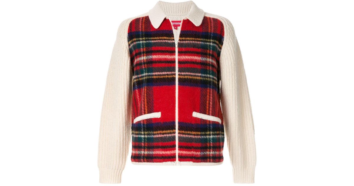 supreme plaid front zip sweater