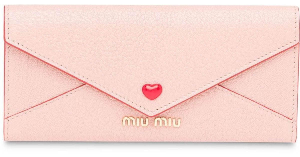 Miu Miu Leather Madras Love Envelope Wallet in Pink | Lyst