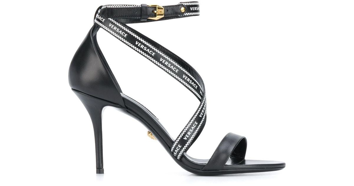 Versace Leather Logo-printed Sandals in Black - Lyst