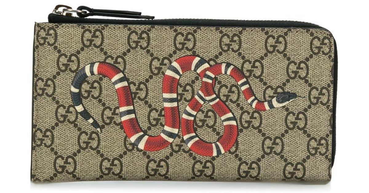 Gucci Snake Print GG Supreme Zip Around Wallet for Men Lyst