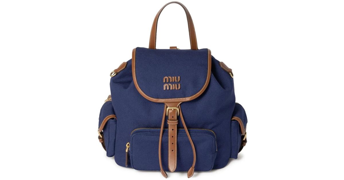 Miu Miu Logo-Lettering Backpack in Blue | Lyst