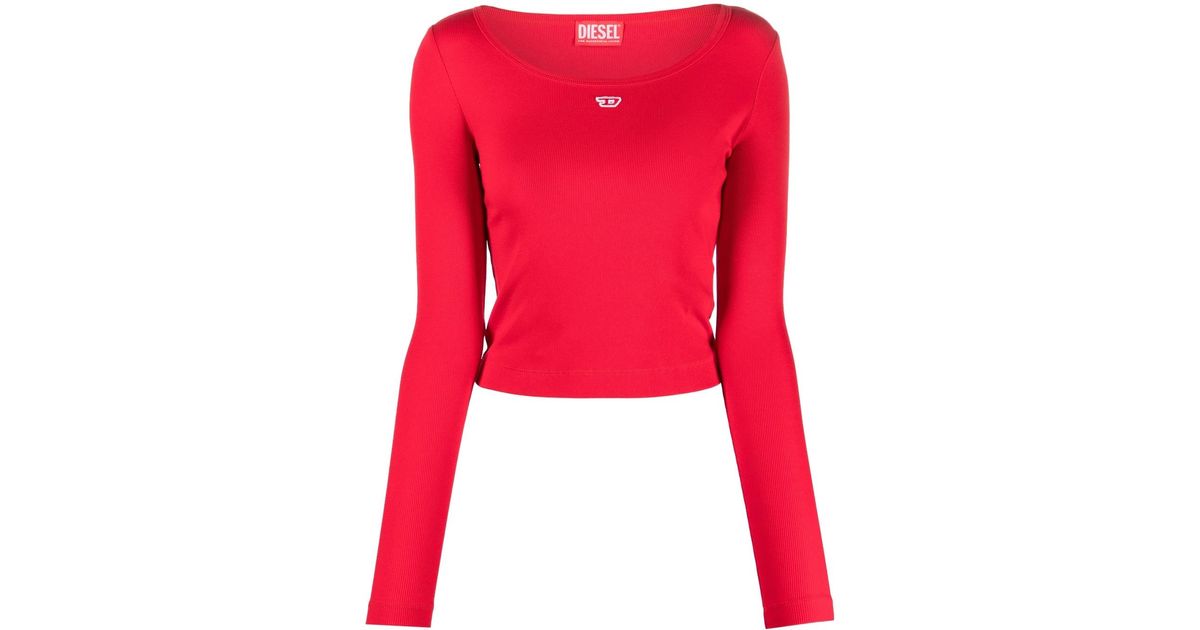 DIESEL Ribbed-knit Long-sleeve Top in Red | Lyst