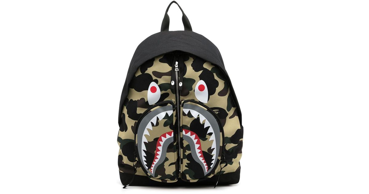 A Bathing Ape Shark Camouflage-print Backpack in Black for Men | Lyst