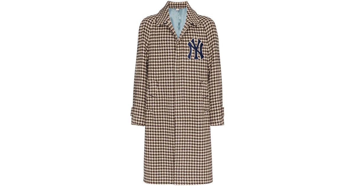 Gucci + New York Yankees Appliquéd Houndstooth Wool-blend Coat in Brown ...