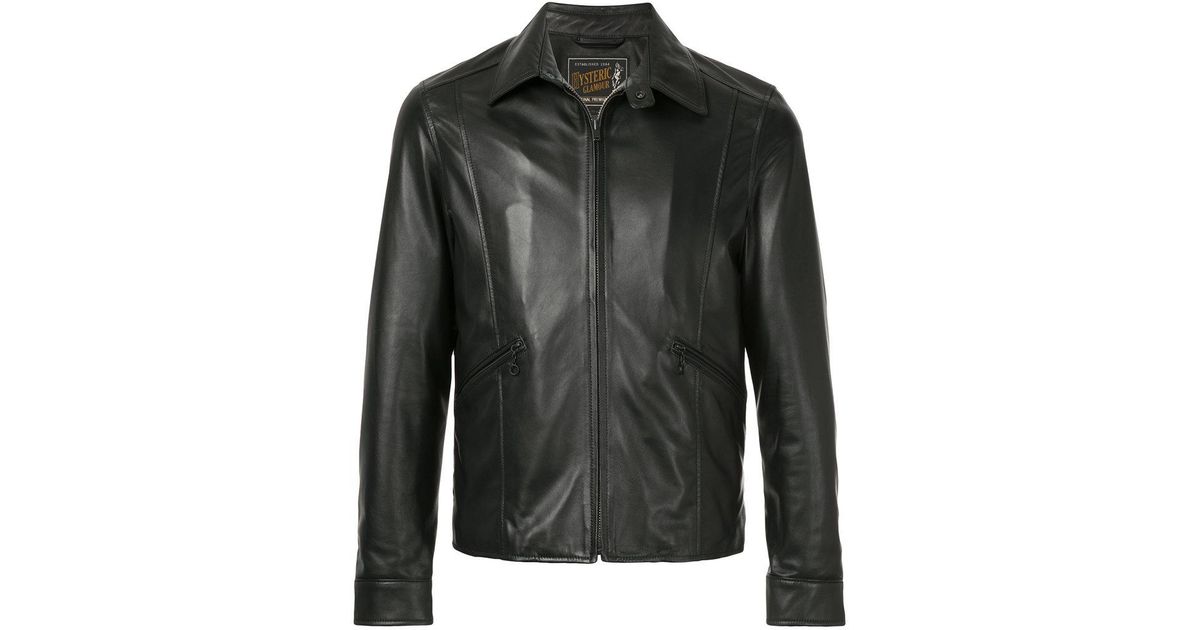 black collared leather jacket
